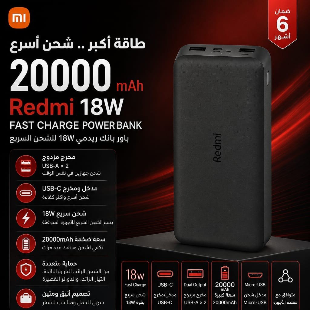 148 باور بانك Redmi 18W Fast Charge Power Bank سعة 20000mAh - الصورة 1