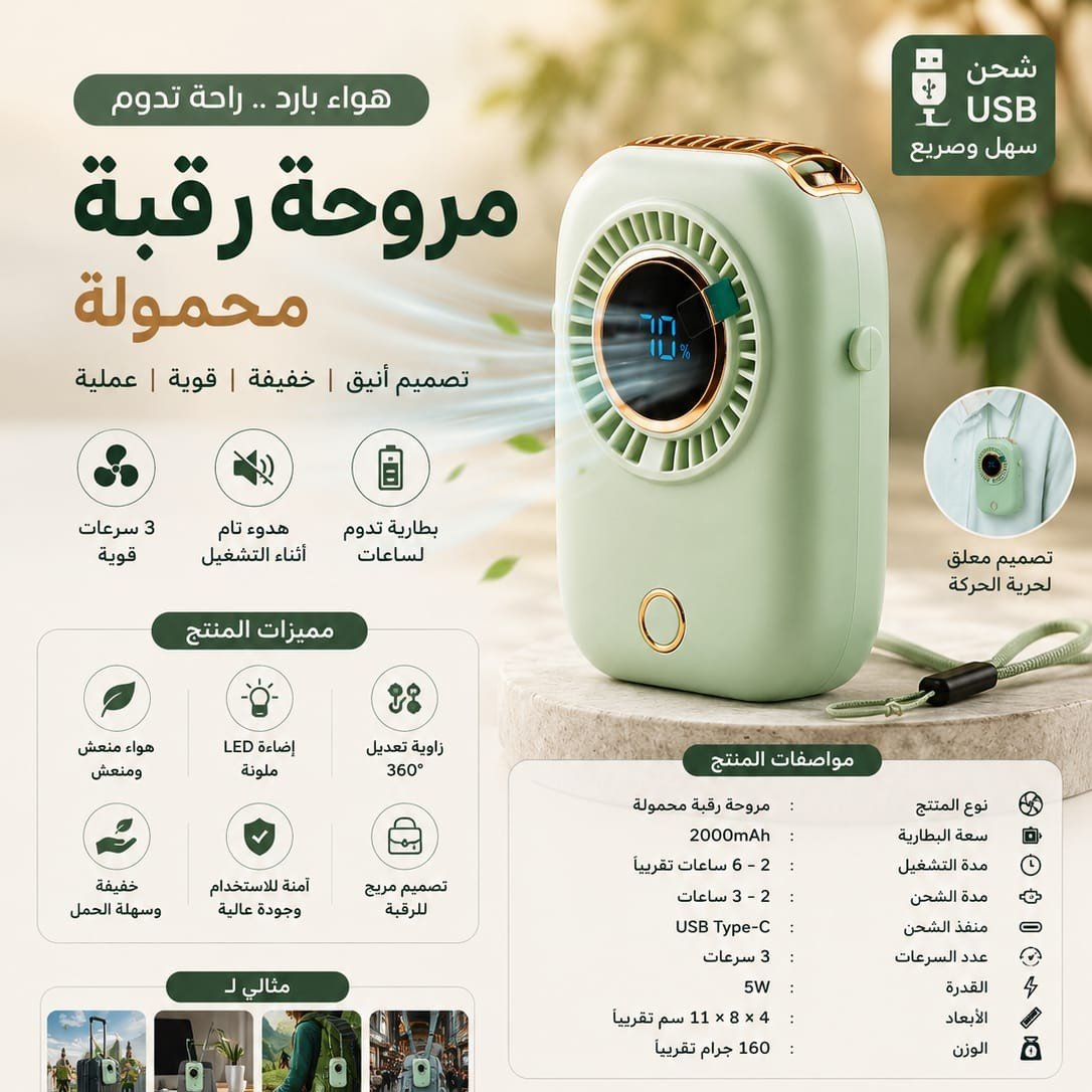 180 مروحة رقبة محمولة - الصورة 1