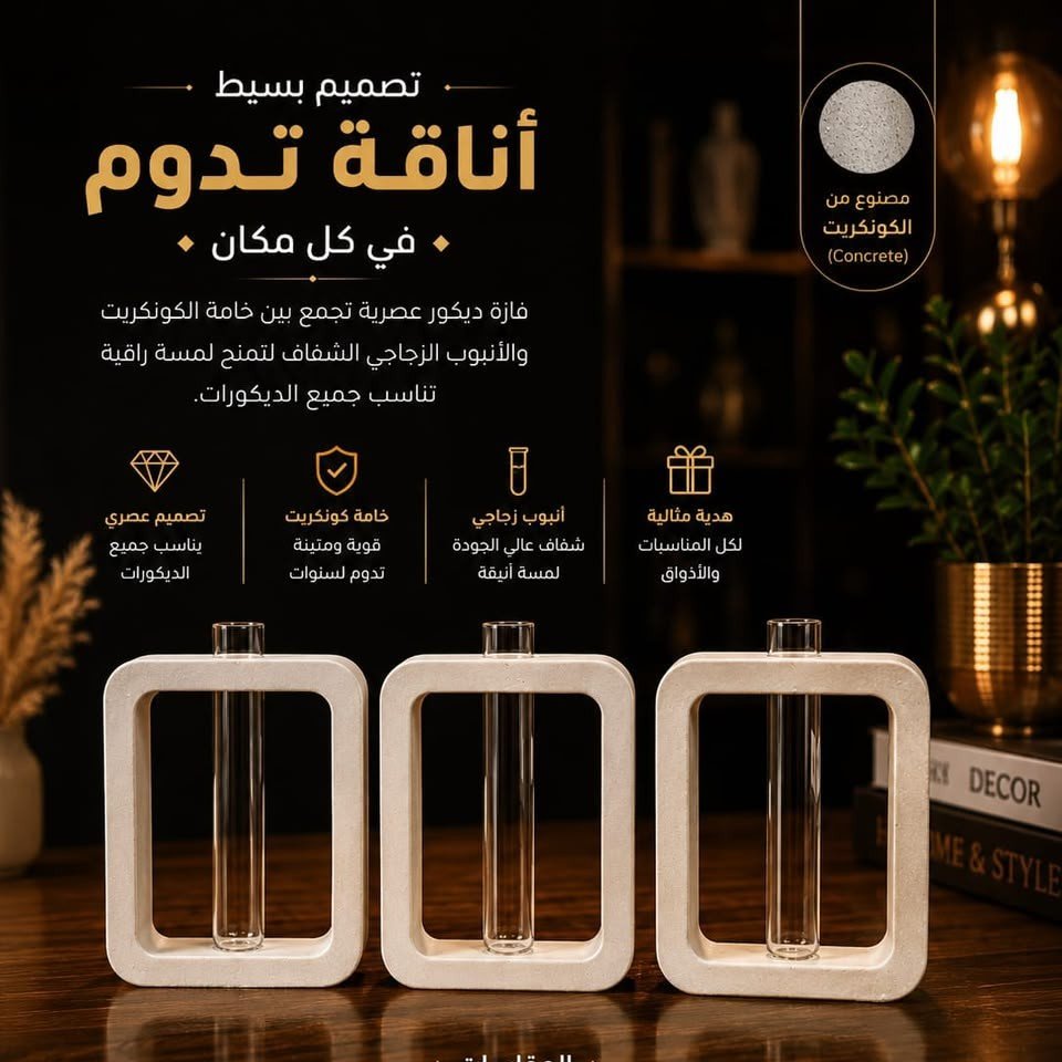 24 فازة ديكور كونكريت تصميم بسيط علي شكل مربع - الصورة 1